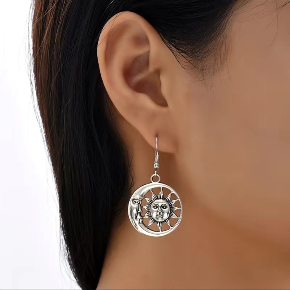 Sun and Moon Silver Drop Earrings